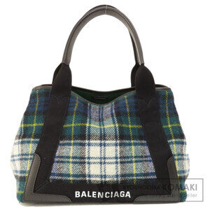 Balenciaga Navy Blue Cabas Check Handbag